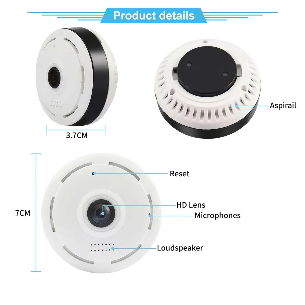 Ceiling Mount Panoramic Fisheye CCTV WiFi Smart Camera - White - 1