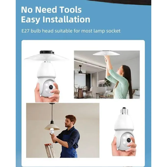 Light Bulb CCTV WiFi PTZ Smart Camera - White - 5