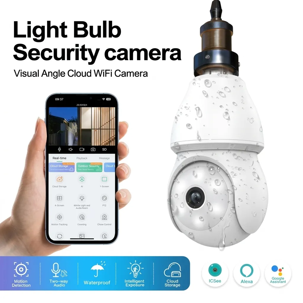 Light Bulb CCTV WiFi PTZ Smart Camera - White - 1