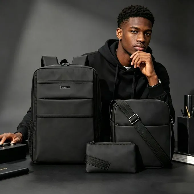 Business Laptop Backpack, Shoulder Bag & Pouch, Large Capacity Travel & Work Bags, Black - 3