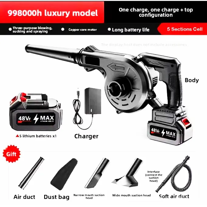 RECHARGEABLE MULTIFUNCTIONAL HANDHELD AIR BLOWER AND DUST REMOVER - BLACK - 1